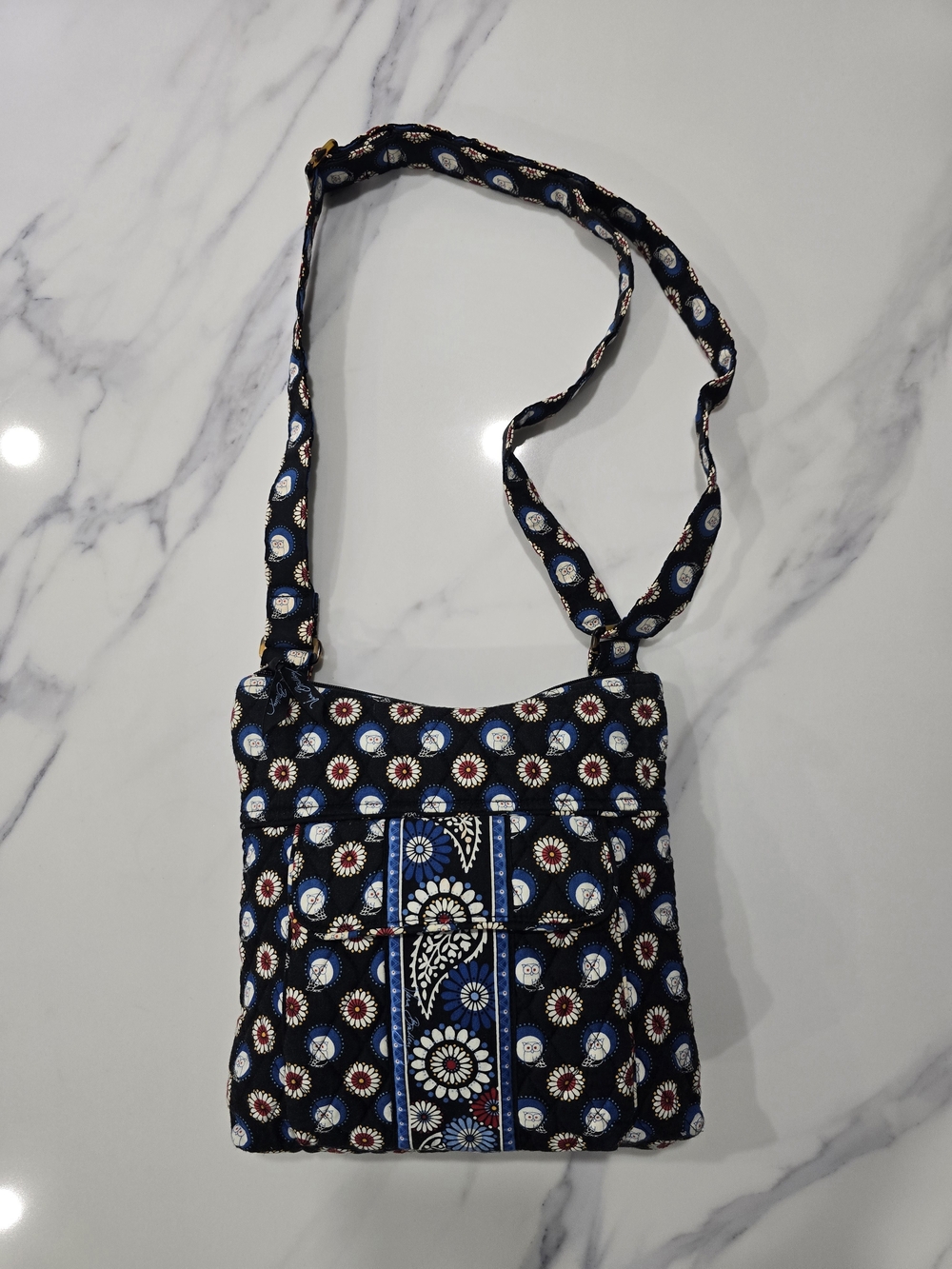 Vera Bradley Navy Floral Quilted Crossbody with Blue Accents